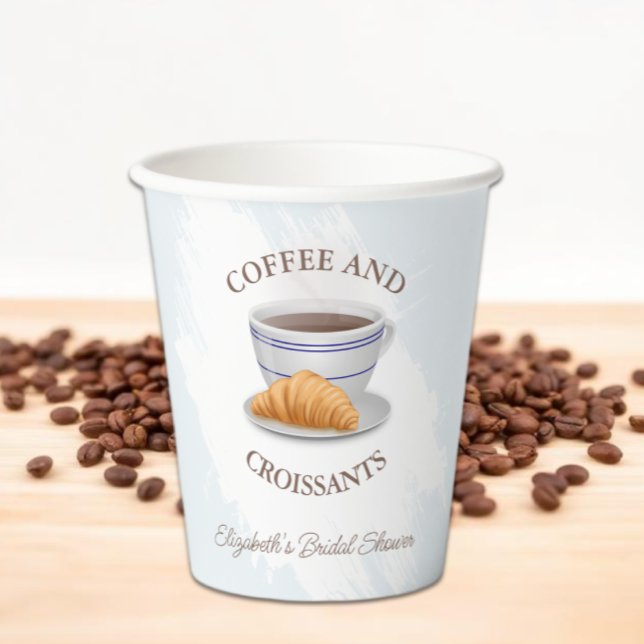 Coffee and Croissants Bridal Shower Paper Cups (Creator Uploaded)