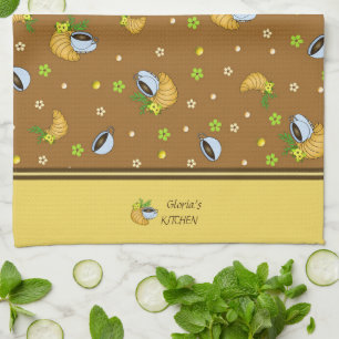 Coffee and croissants  kitchen towel