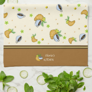 Coffee and croissants  kitchen towel