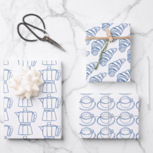 Coffee and croissants wrapping paper sheets