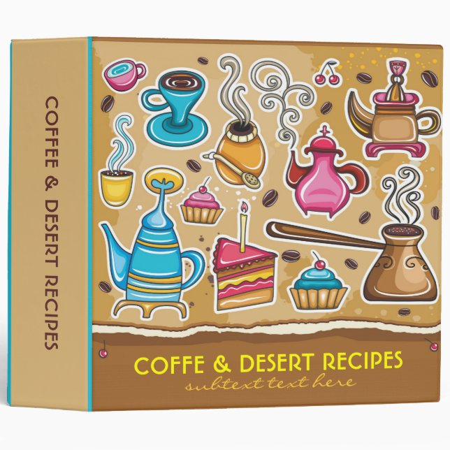 Coffee And Desert Illustrations-Binder Recipes 3 Ring Binder (Front/Spine)
