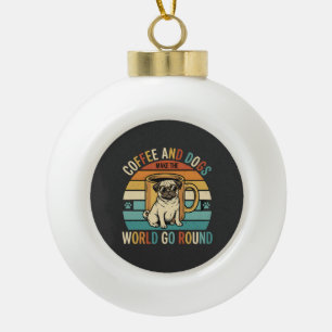 Coffee and Dogs Retro Pug Lover Ceramic Ball Christmas Ornament