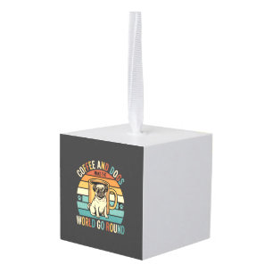 Coffee and Dogs Retro Pug Lover Cube Ornament