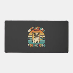 Coffee and Dogs Retro Pug Lover Desk Mat