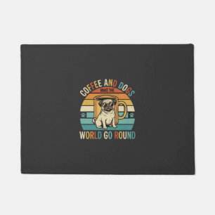 Coffee and Dogs Retro Pug Lover Doormat