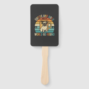 Coffee and Dogs Retro Pug Lover Hand Fan