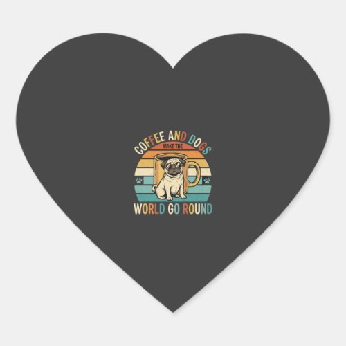 Coffee and Dogs Retro Pug Lover Heart Sticker