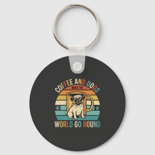 Coffee and Dogs Retro Pug Lover Keychain