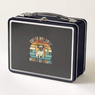 Coffee and Dogs Retro Pug Lover Metal Lunch Box