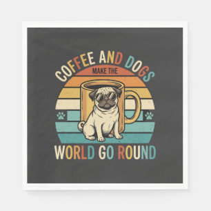 Coffee and Dogs Retro Pug Lover Napkins