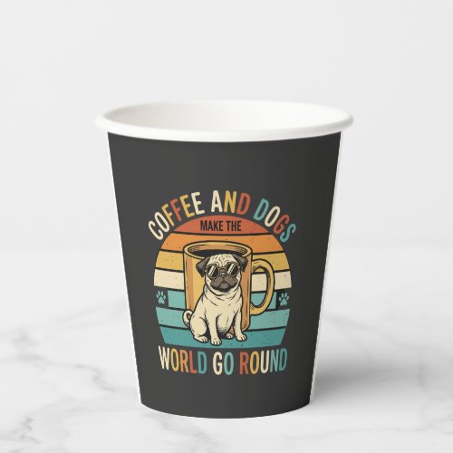 Coffee and Dogs Retro Pug Lover Paper Cups