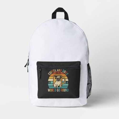 Coffee and Dogs Retro Pug Lover Printed Backpack