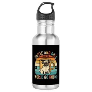 Coffee and Dogs Retro Pug Lover Stainless Steel Water Bottle