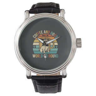Coffee and Dogs Retro Pug Lover Watch