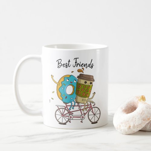 Coffee and Donut Best Friends on a Tandem Bike Mug