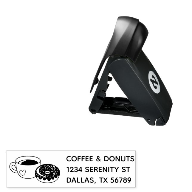 Coffee and Donut Business Address Pocket Stamp (Open with Design)
