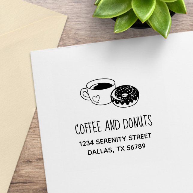 Coffee and Donut Business Address Rubber Stamp (Creator Uploaded)