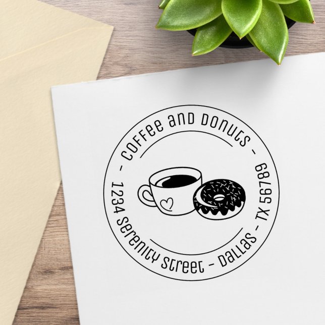Coffee and Donut Business Round Address Rubber Stamp (Creator Uploaded)