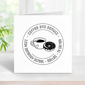 Coffee And Donut Business Round Address Rubber Stamp by Chibibi at Zazzle