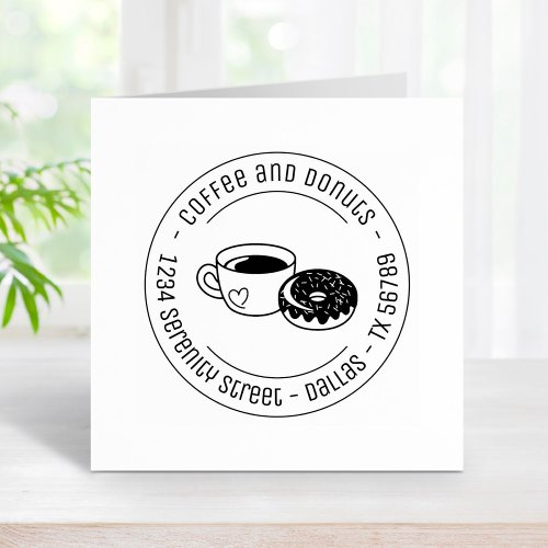 Coffee and Donut Business Round Address Rubber Stamp