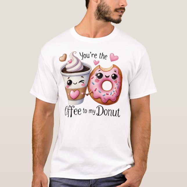 Coffee and Donut Kawaii Food Art T-Shirt (Front)