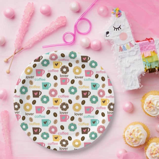 Coffee and Donut Pattern  Paper Plates (Party)