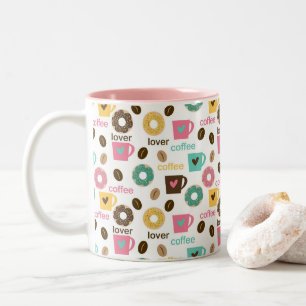 Coffee and Donut Pattern Two-Tone Coffee Mug