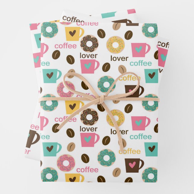 Coffee and Donut Pattern  Wrapping Paper Sheets (In situ)