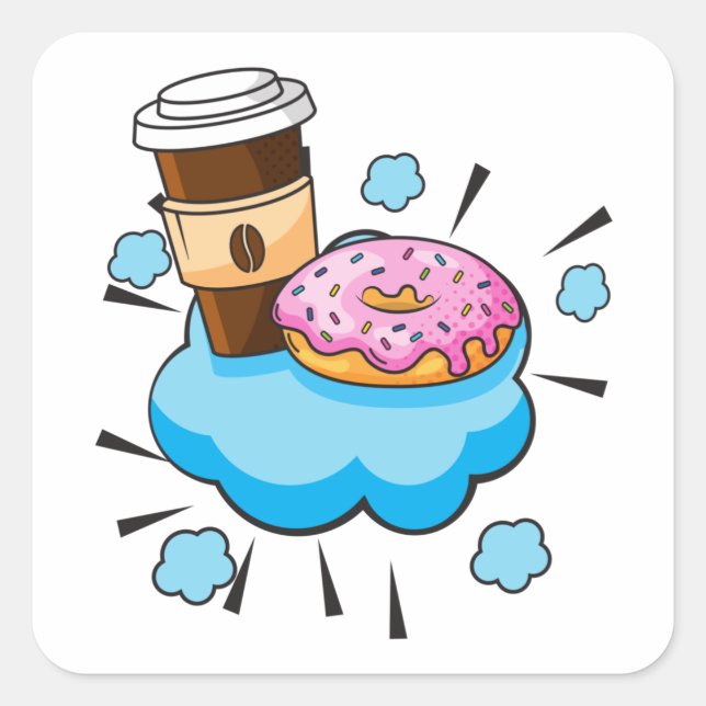 Coffee and Donut Retro Illustration Square Sticker (Front)