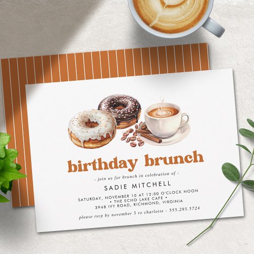 Coffee and Donuts  Fun Any Age Birthday Brunch Invitation