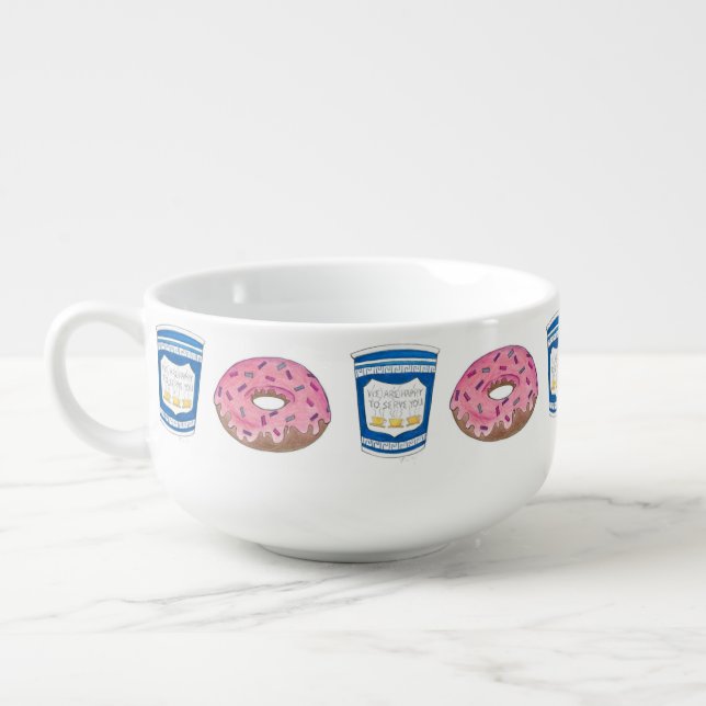 Coffee and Donuts Greek Coffee Cup Pink Doughnut (Right)