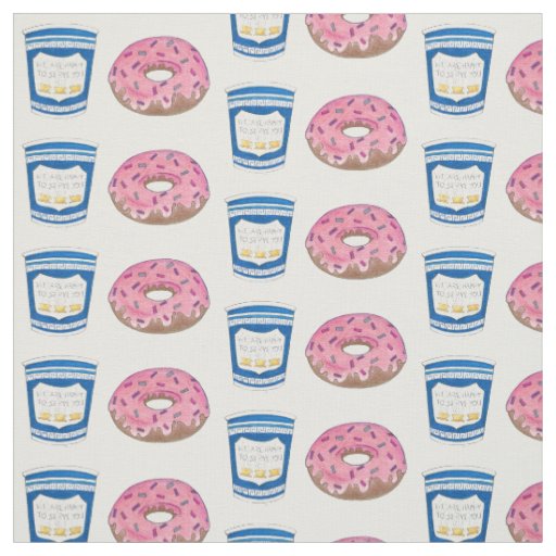 Coffee and Donuts Pink Frosted Doughnut Breakfast Fabric