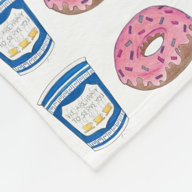Coffee and Donuts Pink Frosted Doughnut Breakfast Fleece Blanket (Corner)