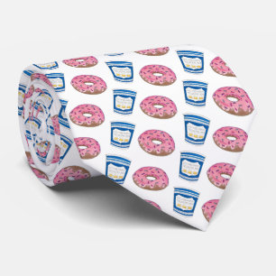 Coffee and Donuts Pink Frosted Doughnut Breakfast Neck Tie