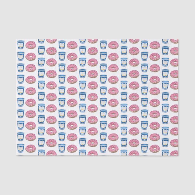 Coffee and Donuts Pink Frosted Doughnut Breakfast Tissue Paper (Front)