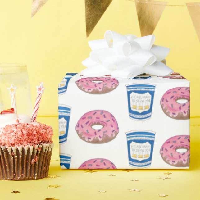 Coffee and Donuts Pink Frosted Doughnut Breakfast Wrapping Paper (Birthday Party)