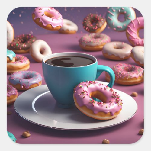 Coffee and Donuts Square Sticker