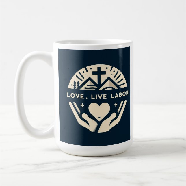Coffee and Faith: Love. Live. Labor.  Coffee Mug (Left)