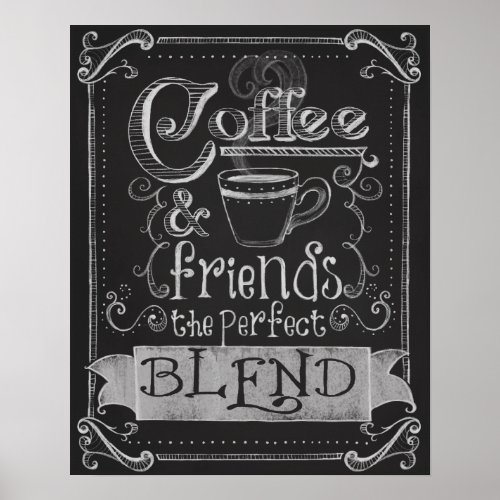 Coffee and Friends Chalk Board Art Poster