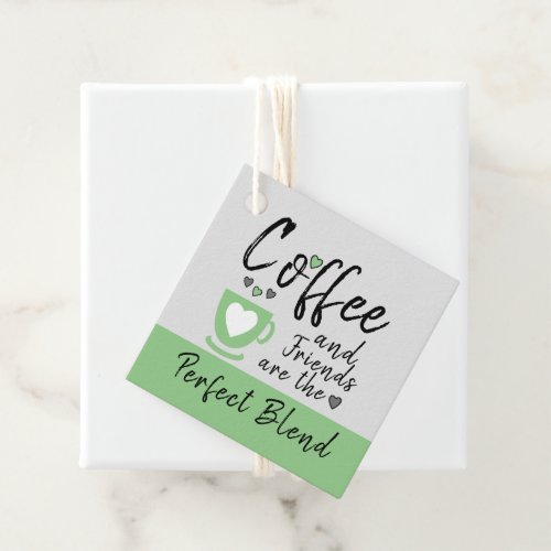 Coffee and friends grey and green gift favor tags