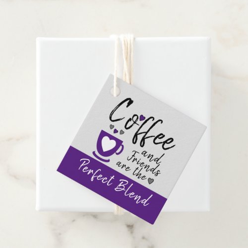 Coffee and friends grey and purple gift favor tags