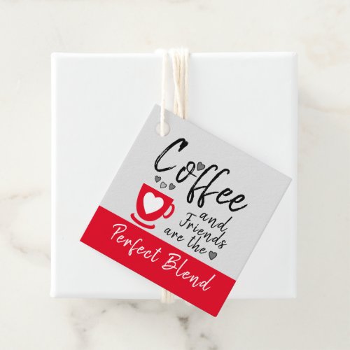 Coffee and friends grey and red gift favor tags