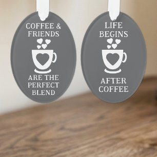 Coffee and friends love hearts grey ornament