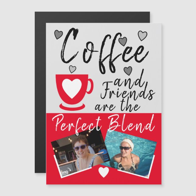 Coffee and Friends red photos fridge magnet (Front/Back)