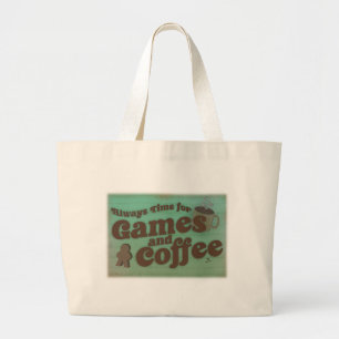 Coffee and Games Times Fun Vintage Style Large Tote Bag