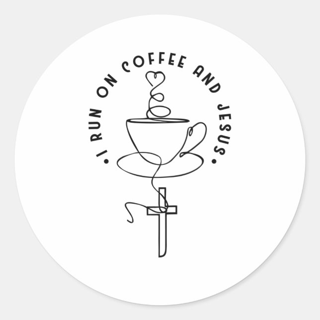 Coffee and Jesus Lovers Christian Cross Classic Round Sticker (Front)