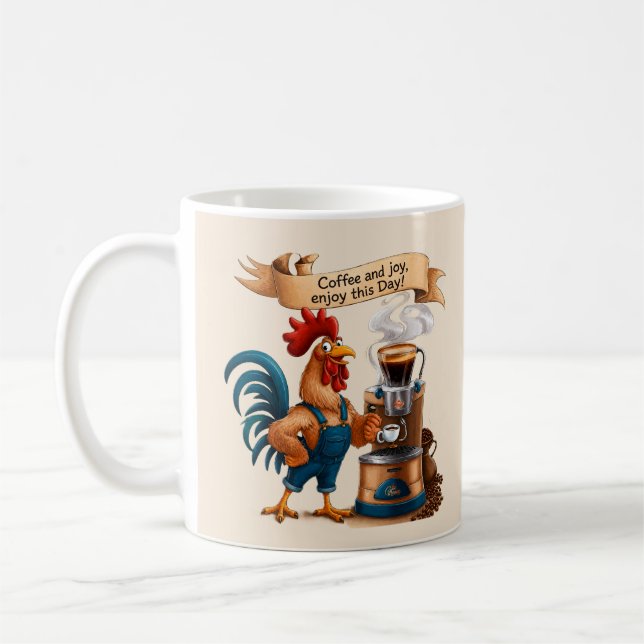 Coffee and Joy Rooster Mug (Left)