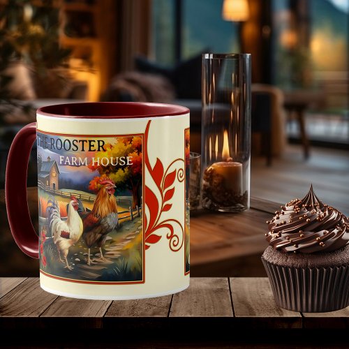 Coffee and Kisses Rooster Farm House Mug