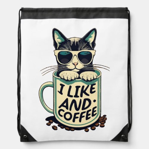 Coffee and Kitty Bliss  Drawstring Bag