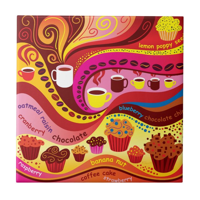 Coffee and Muffins Pattern Ceramic Tile (Front)
